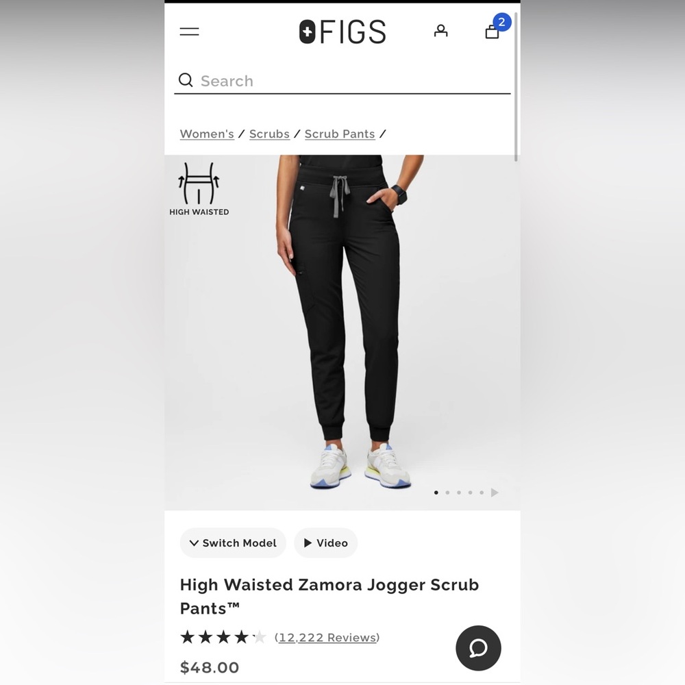 FIGS black high waisted Zamora jogger